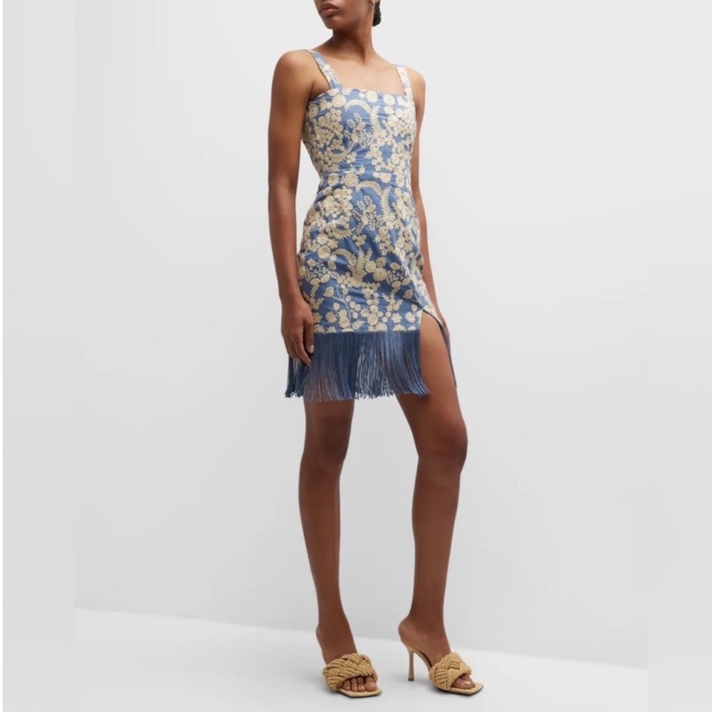 EDDY Avery Embroidered Fringe Mini
Dress Cream Blue Size Small